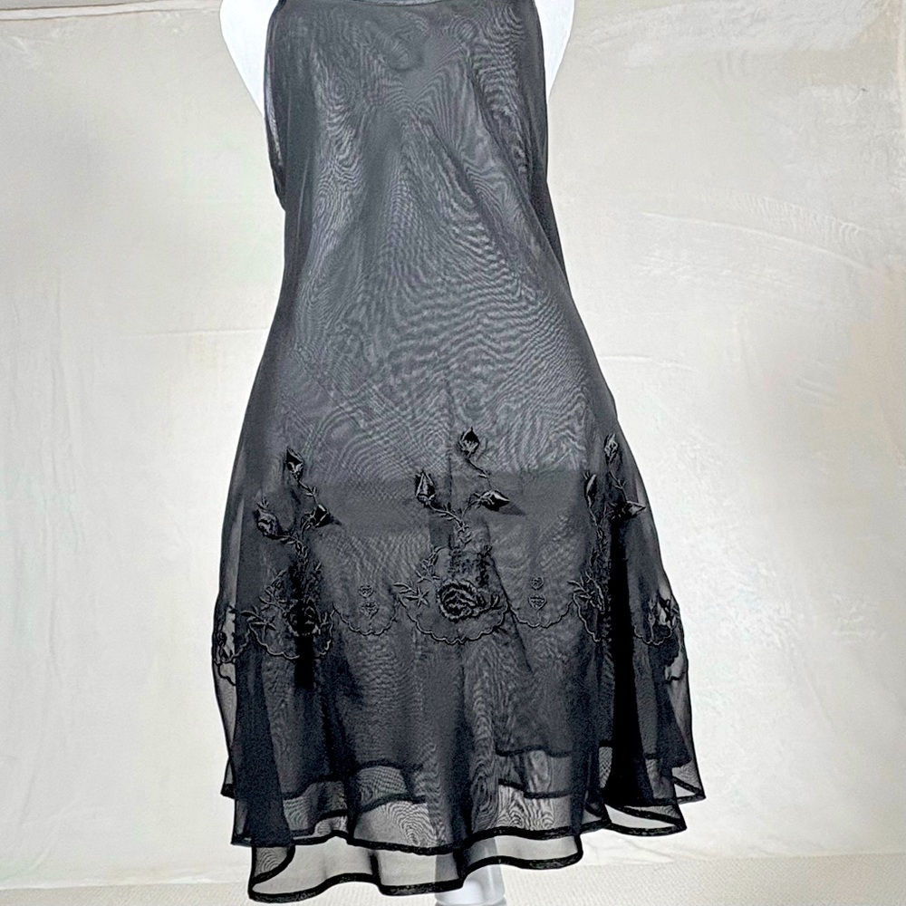 HALSTON Women’s Black Sheer Mini Slip Dress Dark Fairy Whimsigoth Romantic Small - Picture 8 of 15